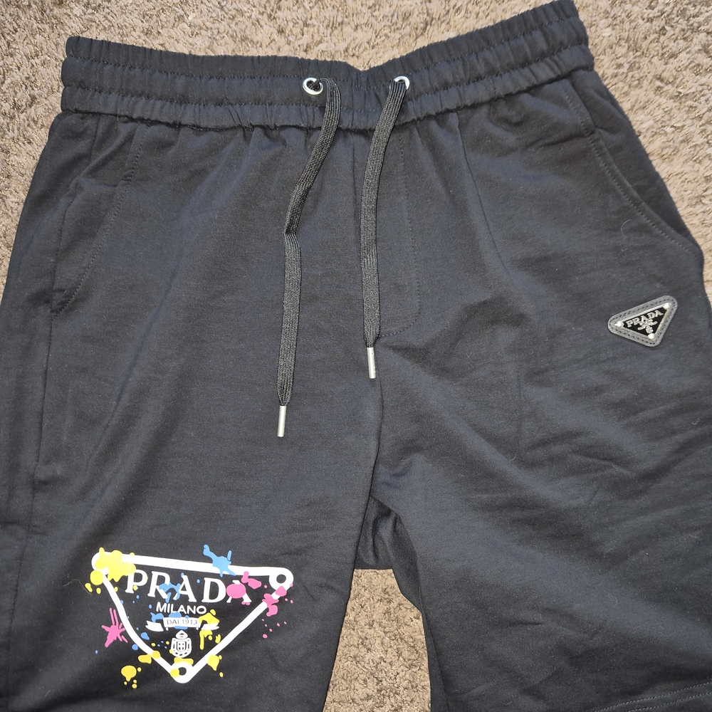 Prada Black Sweatshorts with Colorful Logo